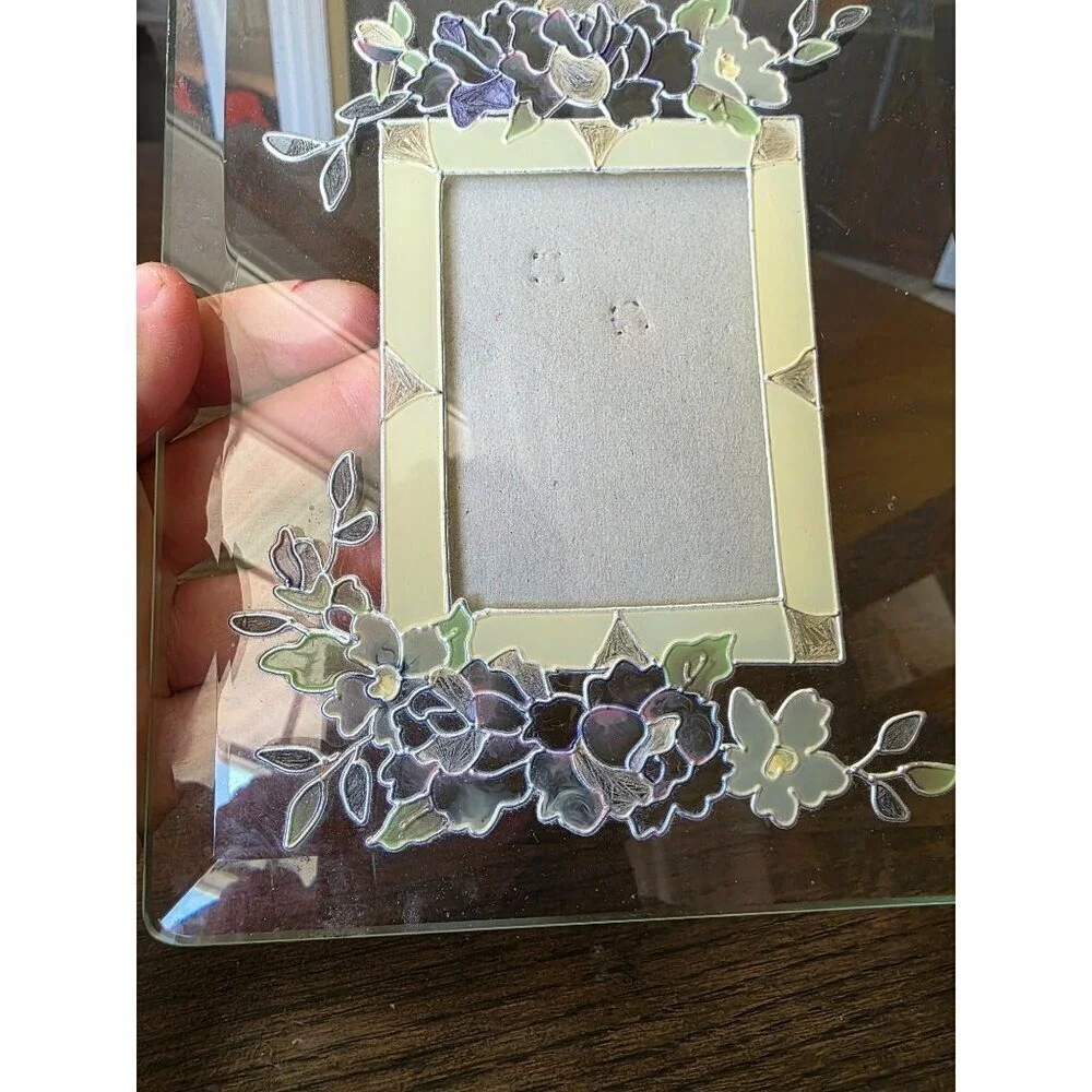 Hand-Painted Floral Glass Photo Frame‎ 3.5